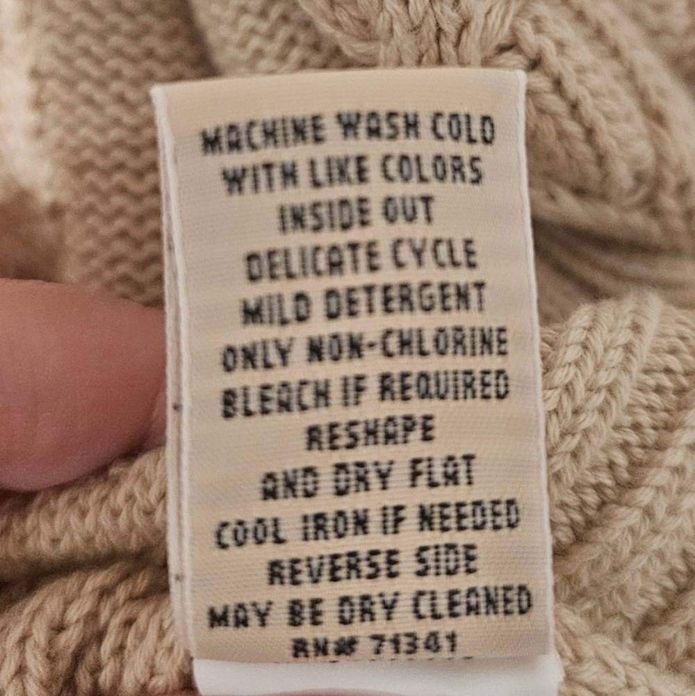 NWOT L.L. Bean Women's 100% Cotton Cable Knit Fisherman Tan Crewneck Sweater-M - Picture 9 of 10